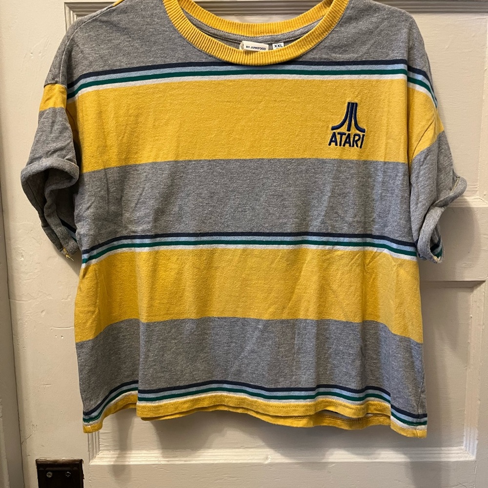 Cropped striped tee with retro Atari logo